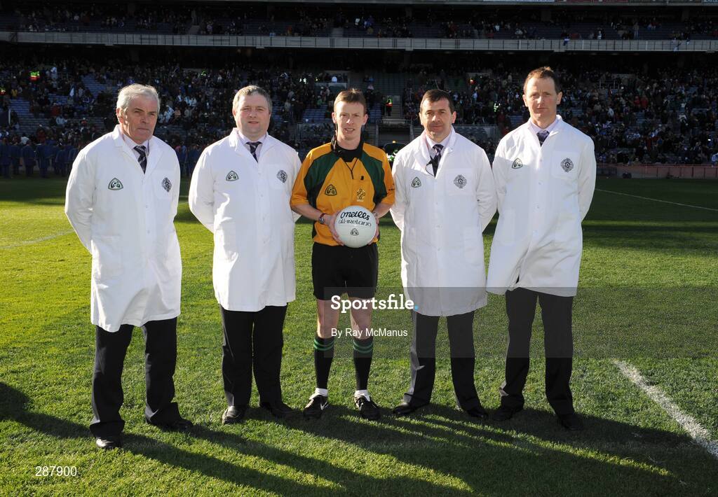 17 March 2008; Referee Joe McQuillan with his umpires before the game. AIB All-Ireland Club Football Final, St Vincents v Nemo Rangers, Croke Park, Dublin. Picture credit; Ray McManus / SPORTSFILE