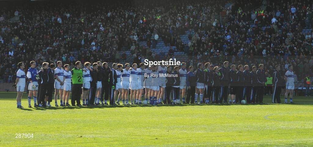 17 March 2008; The St Vincents players and backroom staff stand for the National Anthem. AIB All-Ireland Club Football Final, St Vincents v Nemo Rangers, Croke Park, Dublin. Picture credit; Ray McManus / SPORTSFILE2008:03:17 15:46:50