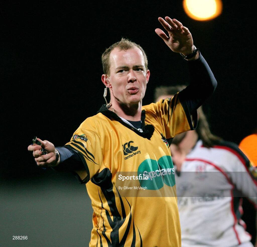 29 February 2008; Referee Andrew Macpherson, Scotland. Magners League, Ulster v Llanelli Scarlets, Ravenhill Park, Belfast, Co. Antrim. Picture credit: Oliver McVeigh / SPORTSFILE