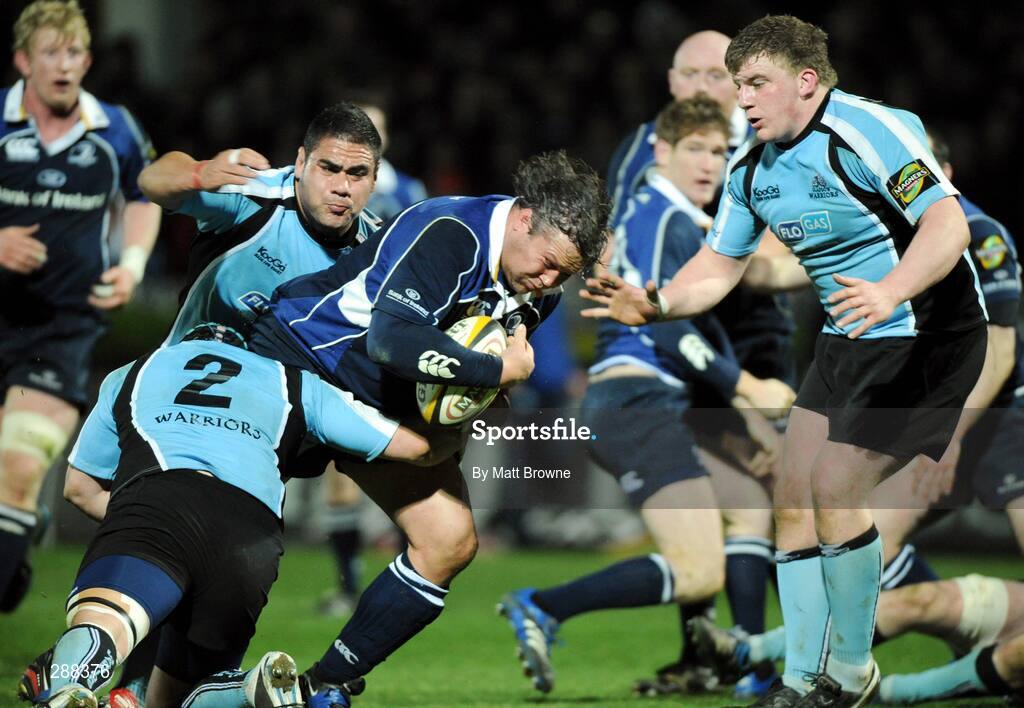 21 March 2008; Ollie Le Roux, Leinster, is tackled by Dougie Hall,2, Justin Va'a and Moray Low, Glasgow Warriors. Magners League, Leinster v Glasgow Warriors, RDS, Ballsbridge, Dublin. Picture credit; Matt Browne / SPORTSFILE