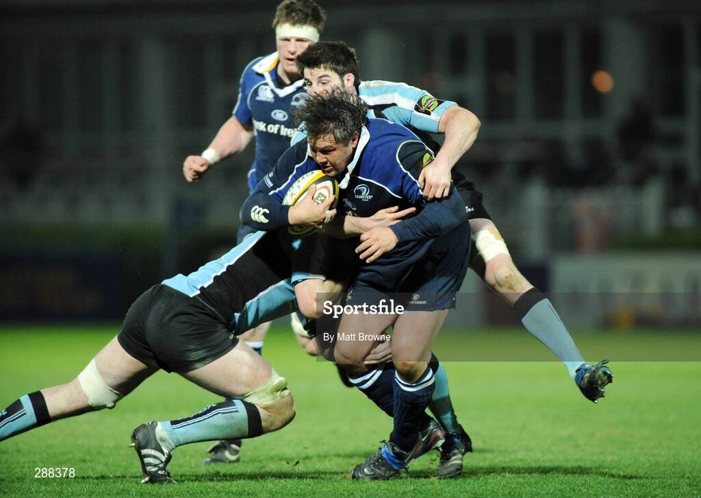 21 March 2008; Ollie Le Roux, Leinster, is tackled by John Beattie and James Eddie, Glasgow Warriors. Magners League, Leinster v Glasgow Warriors, RDS, Ballsbridge, Dublin. Picture credit; Matt Browne / SPORTSFILE