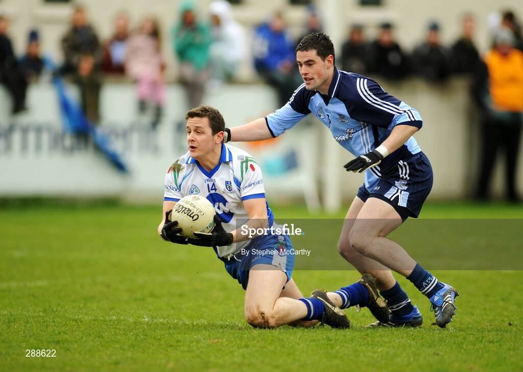 23 March 2008; Raymond Ronaghan, Monaghan, in action against Ross McConnell, Dublin. Allianz National Football League, Division 2, Round 4, Dublin v Monaghan, Parnell Park, Dublin. Picture credit; Stephen McCarthy / SPORTSFILE