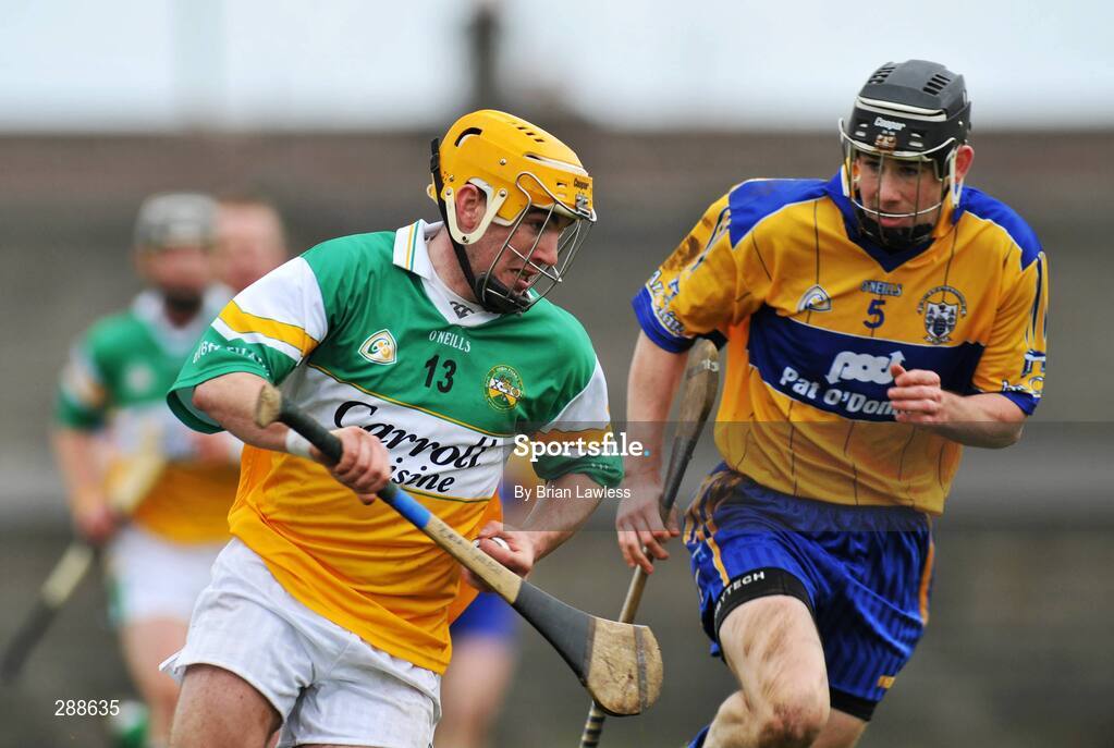 23 March 2008; Brian Carroll, Offaly, in action against Pat Donlon, Clare. Allianz National Hurling League, Division 1A, Round 5, Offaly v Clare, O'Connor Park, Tullamore, Co. Offaly. Picture credit; Brian Lawless / SPORTSFILE