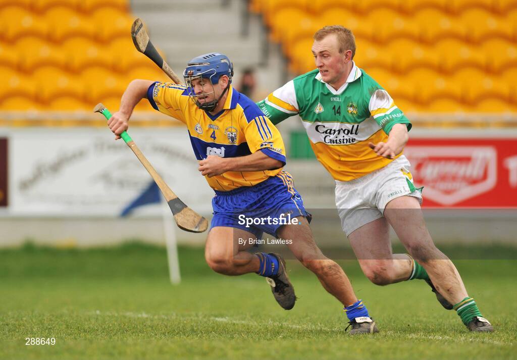 23 March 2008; Gerry O'Grady, Clare, in action against Ger Healion, Offaly. Allianz National Hurling League, Division 1A, Round 5, Offaly v Clare, O'Connor Park, Tullamore, Co. Offaly. Picture credit; Brian Lawless / SPORTSFILE