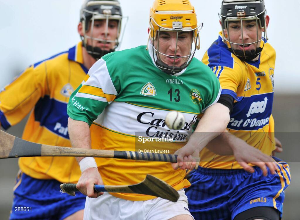 23 March 2008; Brian Carroll, Offaly, in action against Pat Donlon, Clare. Allianz National Hurling League, Division 1A, Round 5, Offaly v Clare, O'Connor Park, Tullamore, Co. Offaly. Picture credit; Brian Lawless / SPORTSFILE