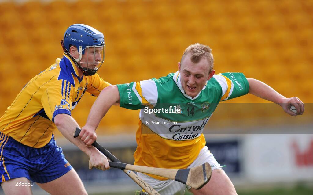 23 March 2008; Ger Healion, Offaly, in action against Frank Lohan, Clare. Allianz National Hurling League, Division 1A, Round 5, Offaly v Clare, O'Connor Park, Tullamore, Co. Offaly. Picture credit; Brian Lawless / SPORTSFILE
