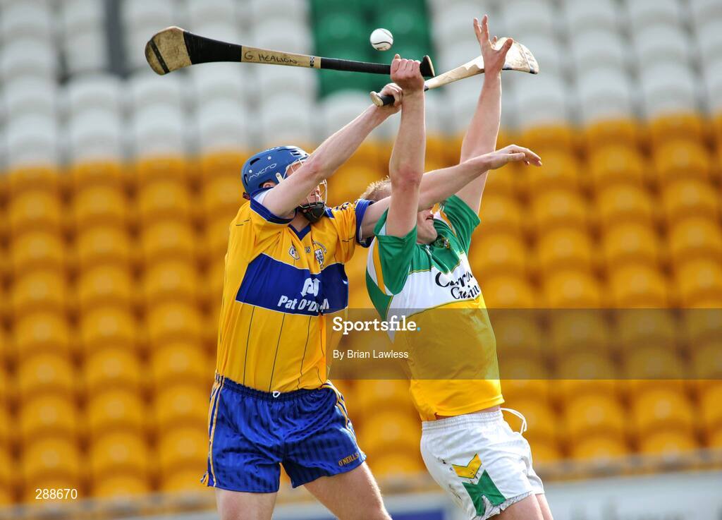 23 March 2008; Ger Healion, Offaly, in action against Frank Lohan, Clare. Allianz National Hurling League, Division 1A, Round 5, Offaly v Clare, O'Connor Park, Tullamore, Co. Offaly. Picture credit; Brian Lawless / SPORTSFILE