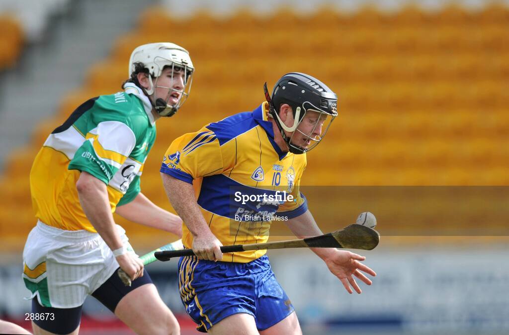 23 March 2008; Jonathan Clancy, Clare, in action against David Kenny, Offaly. Allianz National Hurling League, Division 1A, Round 5, Offaly v Clare, O'Connor Park, Tullamore, Co. Offaly. Picture credit; Brian Lawless / SPORTSFILE