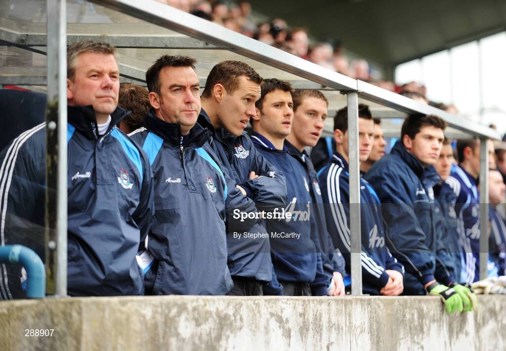 23 March 2008; Ciaran Whelan, third from left, stands with Dublin substitutes and officials for Amhrán na bhFiann before the game. Allianz National Football League, Division 2, Round 4, Dublin v Monaghan, Parnell Park, Dublin. Picture credit; Stephen McCarthy / SPORTSFILE