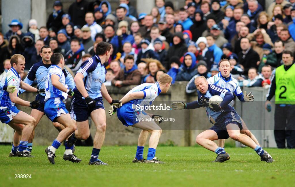 23 March 2008; Shane Ryan, Dublin, is tackled by Vincent Corey, Monaghan, in front of a large attendance. Allianz National Football League, Division 2, Round 4, Dublin v Monaghan, Parnell Park, Dublin. Picture credit; Stephen McCarthy / SPORTSFILE