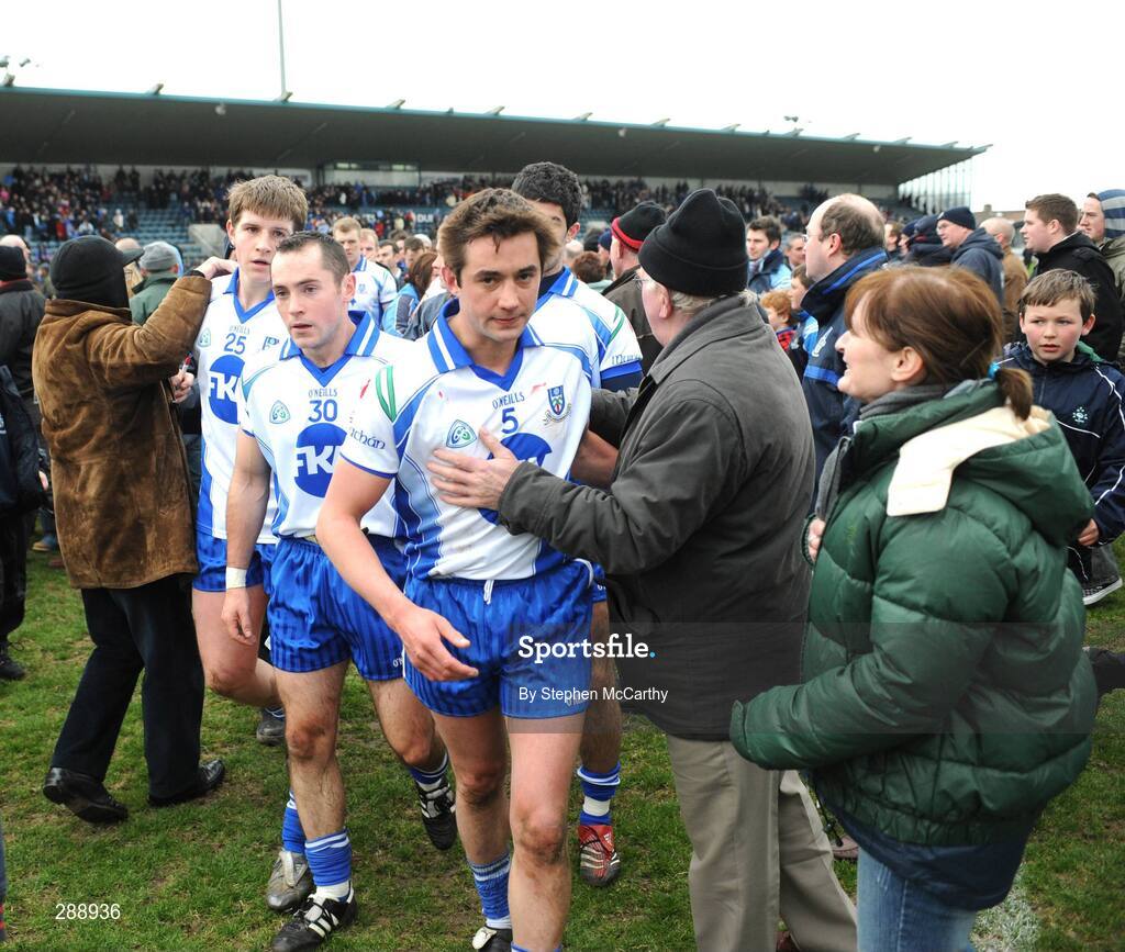 23 March 2008; Damien Freeman, 5, Stephen Gollogly, 30, and Darren Hughes, 25, Monaghan, and team-mates are applauded off the pitch by supporters after the match. Allianz National Football League, Division 2, Round 4, Dublin v Monaghan, Parnell Park, Dublin. Picture credit; Stephen McCarthy / SPORTSFILE