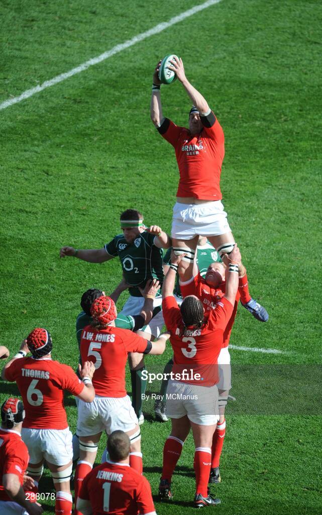 08 March 2008; Wales' Alun-Wyn Jones wins possession in the lineout against Jamie Heaslip, Ireland. RBS Six Nations Rugby Championship, Ireland v Wales, Croke Park, Dublin. Picture credit: Ray McManus / SPORTSFILE