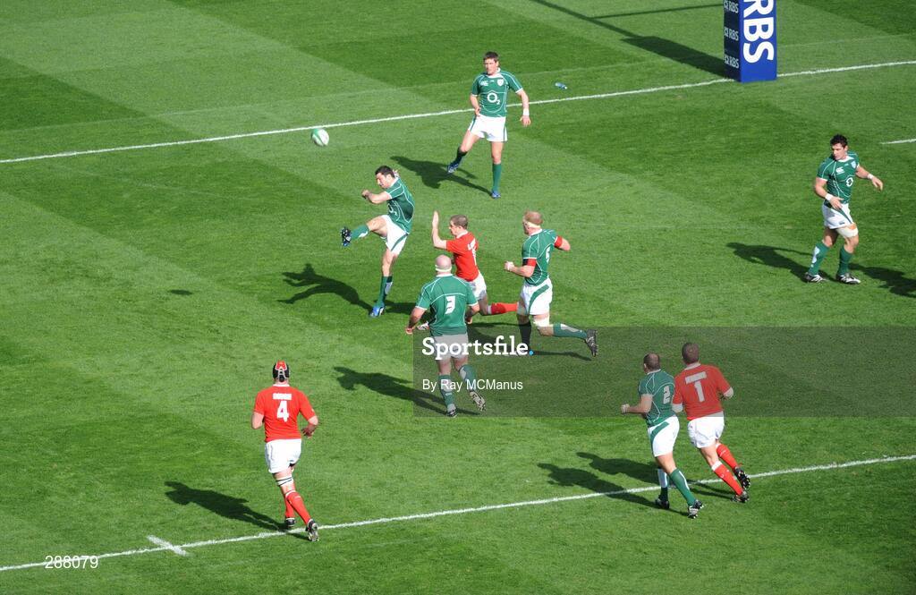 08 March 2008; Ireland's Rob Kearney kicks possession against Wales. RBS Six Nations Rugby Championship, Ireland v Wales, Croke Park, Dublin. Picture credit: Ray McManus / SPORTSFILE