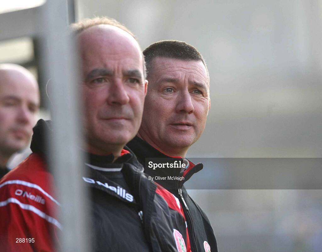 16 February 2008; Cliftonville manager Eddie Patterson, right and his assistant Tommy Breslin. Carnegie League Premier Division, Dungannon Swifts v Cliftonville, Stangmore Park, Dungannon, Co. Tyrone. Picture credit; Oliver McVeigh / SPORTSFILE
