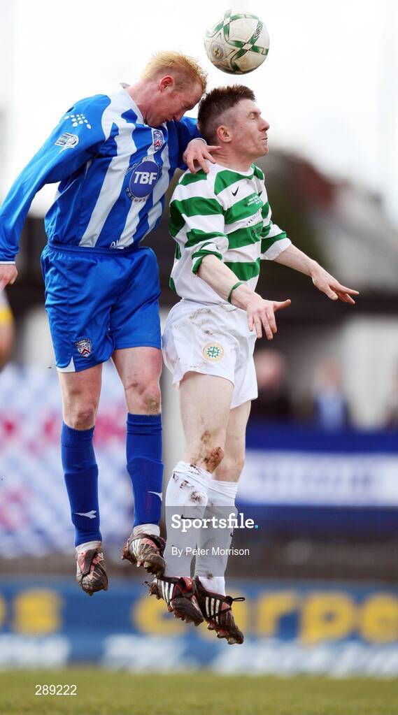 29 March 2008; Kyle Mc Vey, Coleraine, in action against Paul Mc Veigh, Donegal Celtic. JJB Sports Irish Cup semi-final, Coleraine v Donegal Celtic, The Showgrounds, Ballymena. Picture credit; Peter Morrison / SPORTSFILE