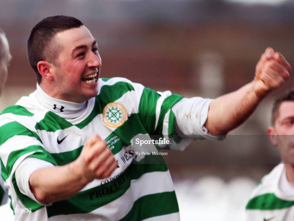 29 March 2008; Donegal Celtic's Paul Bradley reacts after his side scored. JJB Sports Irish Cup semi-final, Coleraine v Donegal Celtic, The Showgrounds, Ballymena. Picture credit; Peter Morrison / SPORTSFILE