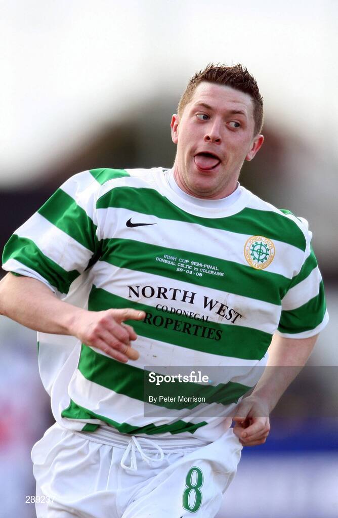 29 March 2008; Liam Bradley reacts after scoring a free kick for Donegal Celtic. JJB Sports Irish Cup semi-final, Coleraine v Donegal Celtic, The Showgrounds, Ballymena. Picture credit; Peter Morrison / SPORTSFILE