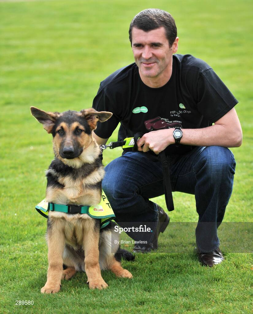2 April 2008; Sunderland manager, Roy Keane, with Izac, a 4 month old German Shepard in training, at the launch of the Sixth Irish Guide Dogs for the Blind / Specsavers SHADES 2008 Campaign. Shades National Fundraising & awareness campaign week runs 5th - 10th May. The Radisson SAS, St Helens Hotel, Stillorgan, Dublin. Picture credit: Brian Lawless / SPORTSFILE