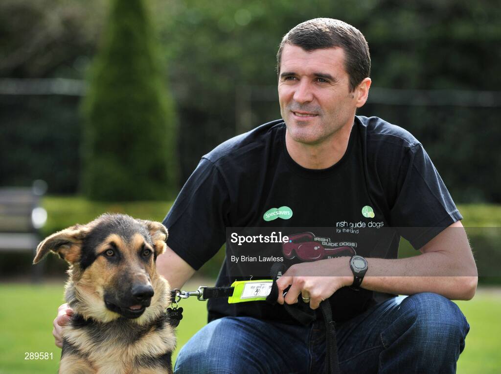 2 April 2008; Sunderland manager, Roy Keane, with Izac, a 4 month old German Shepard in training, at the launch of the Sixth Irish Guide Dogs for the Blind / Specsavers SHADES 2008 Campaign. Shades National Fundraising & awareness campaign week runs 5th - 10th May. The Radisson SAS, St Helens Hotel, Stillorgan, Dublin. Picture credit: Brian Lawless / SPORTSFILE
