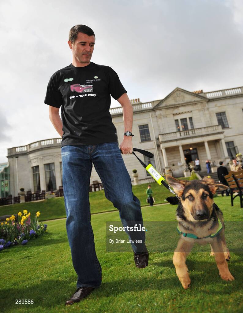 2 April 2008; Sunderland manager, Roy Keane, with Izac, a 4 month old German Shepard in training, at the launch of the Sixth Irish Guide Dogs for the Blind / Specsavers SHADES 2008 Campaign. Shades National Fundraising & awareness campaign week runs 5th - 10th May. The Radisson SAS, St Helens Hotel, Stillorgan, Dublin. Picture credit: Brian Lawless / SPORTSFILE