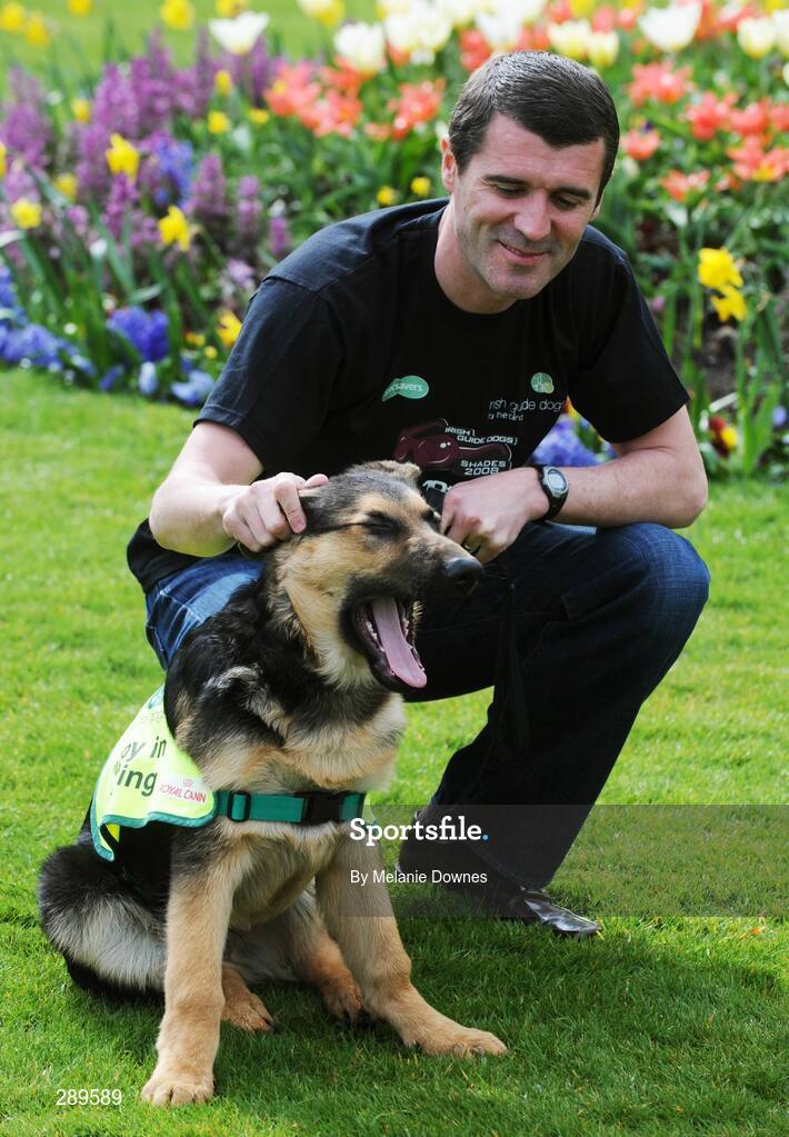 2 April 2008; Sunderland manager Roy Keane, with Izac, four-month-old German Shepard guide dog in training, at the launch of the Sixth Irish Guide Dogs for the Blind / Specsavers SHADES 2008 Campaign.Shades National Fundraising & awareness campaign week runs 5th - 10th May. The Radisson SAS, St Helens Hotel, Stillorgan, Dublin. Picture credit: Melanie Downes / SPORTSFILE