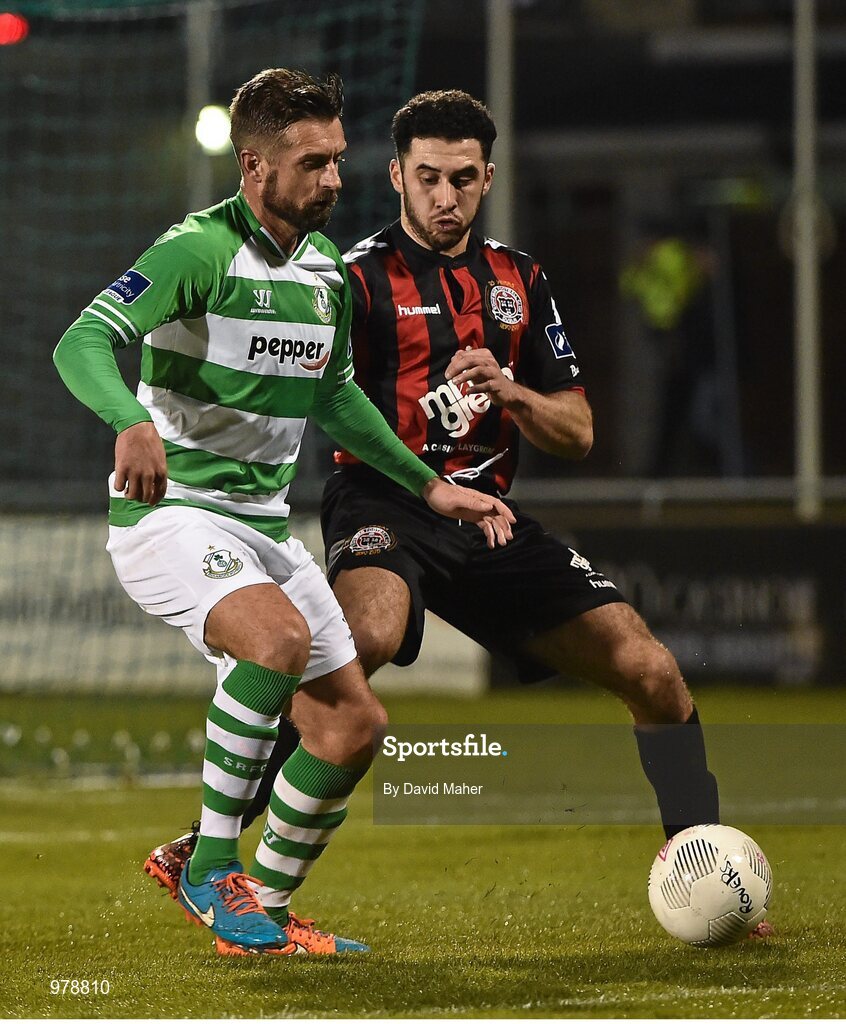 27 March 2015; Stephen McPhail, Shamrock Rovers, in action against Roberto Lopes, Bohemians. SSE Airtricity League Premier Division, Shamrock Rovers v Bohemians. Tallaght Stadium, Tallaght, Co. Dublin. Picture credit: David Maher / SPORTSFILE