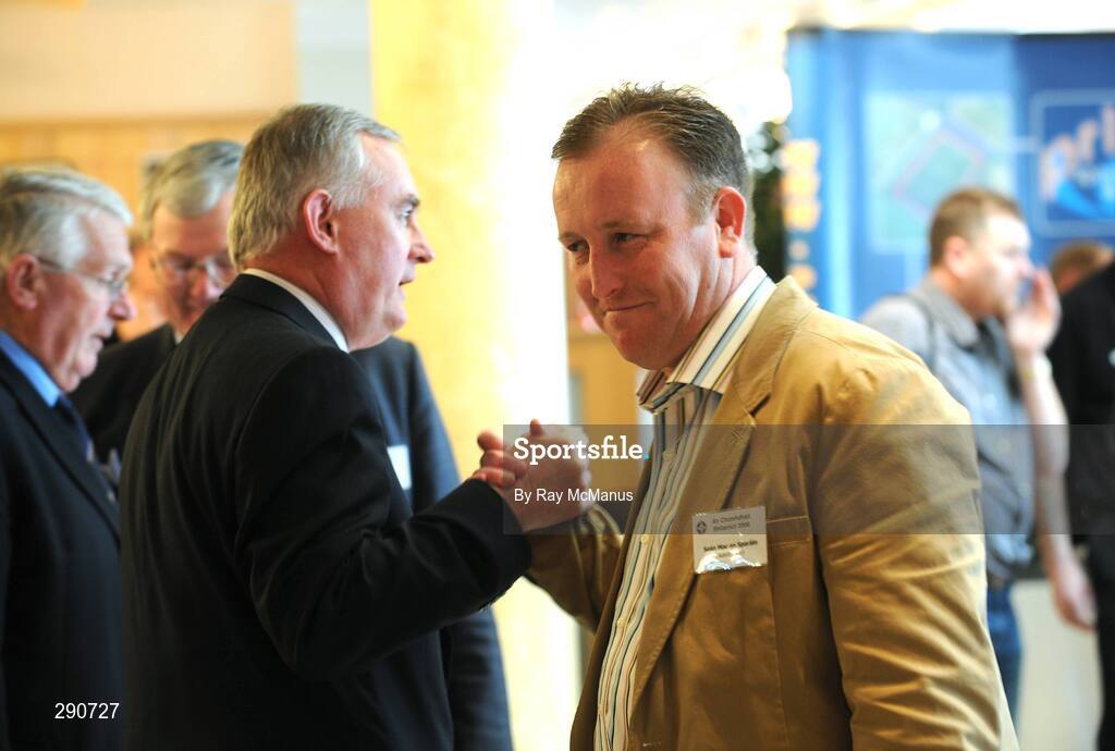 11 April 2008; Presidential candidate Christy Cooney, left, in conversation with Antrim Chairman Dr. John McSparran before the 2008 GAA Annual Congress. Radisson Hotel, Ballincar, Sligo. Picture credit: Ray McManus / SPORTSFILE