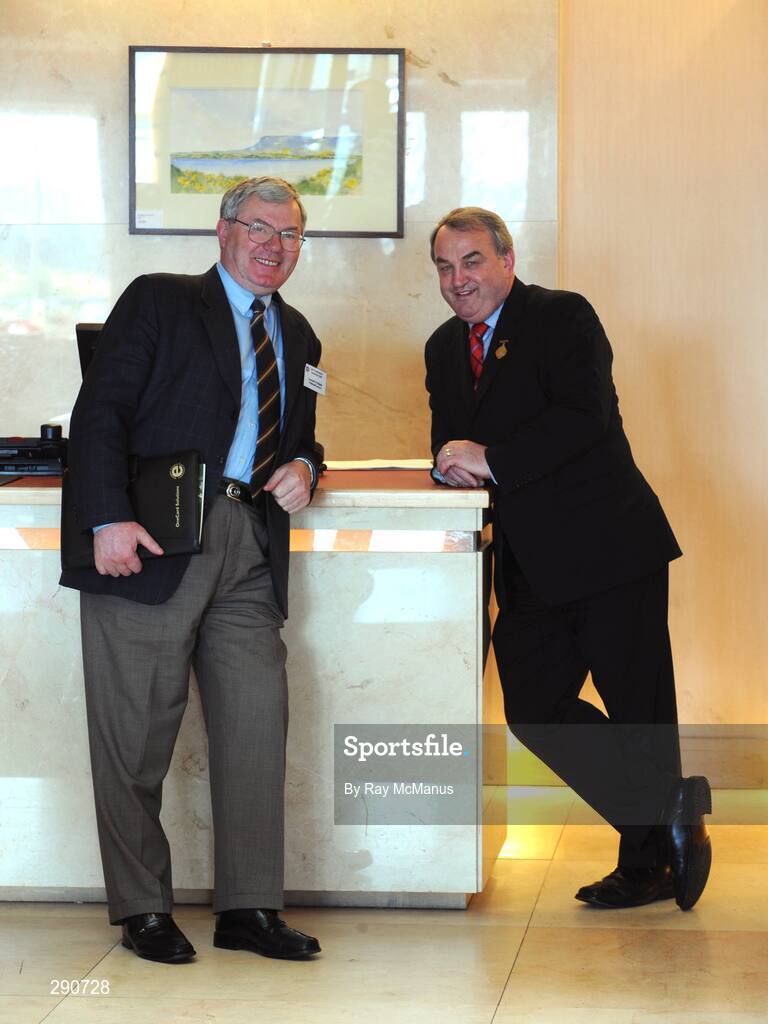 11 April 2008; GAA President Nickey Brennan and Tipperary Central Council delegate Con Hogan relax before the 2008 GAA Annual Congress. Radisson Hotel, Ballincar, Sligo. Picture credit: Ray McManus / SPORTSFILE