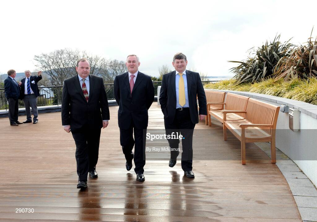 11 April 2008; The three candidates in the election for President of the GAA, Liam O'Neill, left, Christy Cooney and Sean Fogarty relax before the 2008 GAA Annual Congress. Radisson Hotel, Ballincar, Sligo. Picture credit: Ray McManus / SPORTSFILE