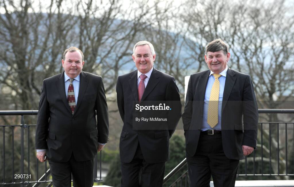 11 April 2008; The three candidates in the election for President of the GAA, Liam O'Neill, left, Christy Cooney and Sean Fogarty relax before the 2008 GAA Annual Congress. Radisson Hotel, Ballincar, Sligo. Picture credit: Ray McManus / SPORTSFILE