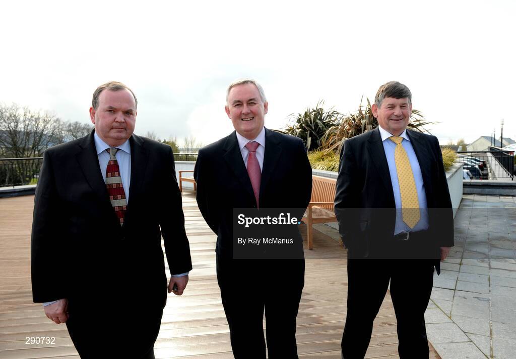11 April 2008; The three candidates in the election for President of the GAA, Liam O'Neill, left, Christy Cooney and Sean Fogarty relax before the 2008 GAA Annual Congress. Radisson Hotel, Ballincar, Sligo. Picture credit: Ray McManus / SPORTSFILE