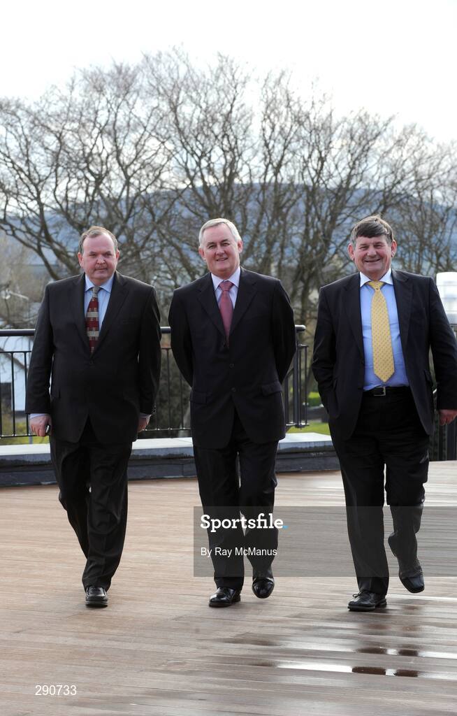 11 April 2008; The three candidates in the election for President of the GAA, Liam O'Neill, left, Christy Cooney and Sean Fogarty relax before the 2008 GAA Annual Congress. Radisson Hotel, Ballincar, Sligo. Picture credit: Ray McManus / SPORTSFILE