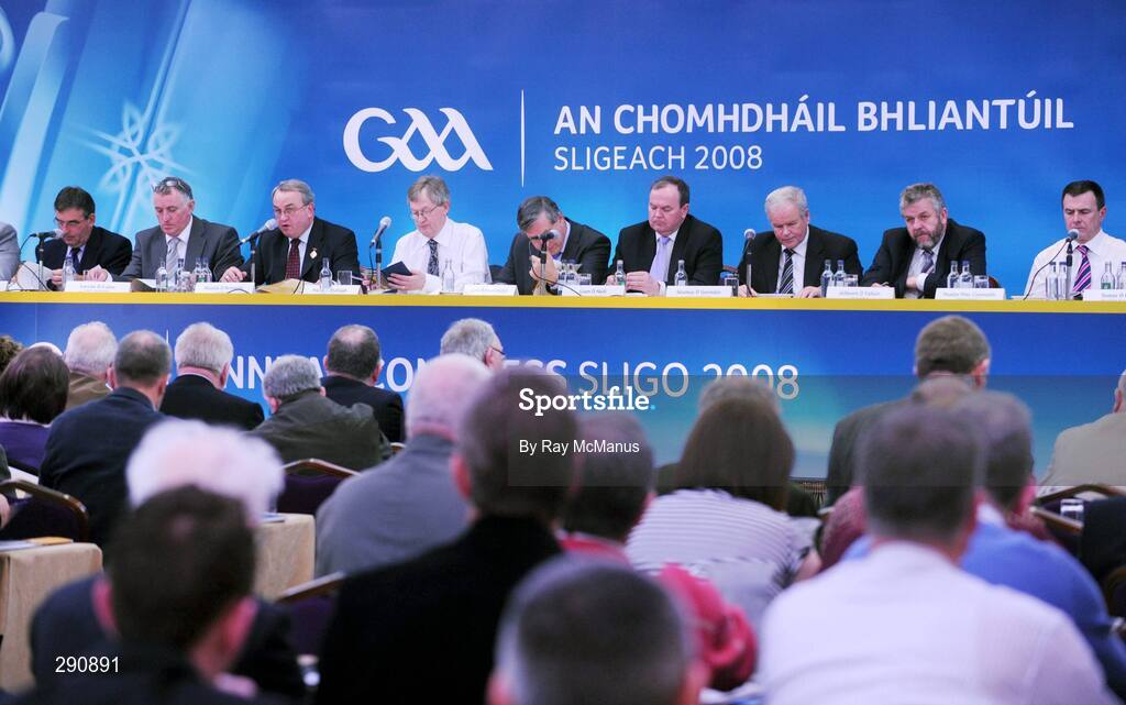 11 April 2008; GAA President Nickey Brennan, third from left, speaking at the 2008 GAA Annual Congress. Radisson Hotel, Ballincar, Sligo. Picture credit: Ray McManus / SPORTSFILE