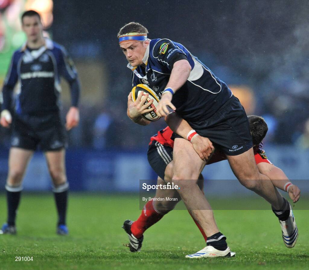 12 April 2008; Jamie Heaslip, Leinster, is tackled by Niall Ronan, Munster. Magners League, Leinster v Munster, RDS, Ballsbridge, Dublin. Picture credit: Brendan Moran / SPORTSFILE