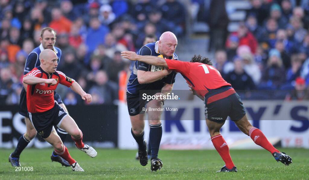 12 April 2008; Bernard Jackman, Leinster, is tackled by Doug Howlett, Munster. Magners League, Leinster v Munster, RDS, Ballsbridge, Dublin. Picture credit: Brendan Moran / SPORTSFILE