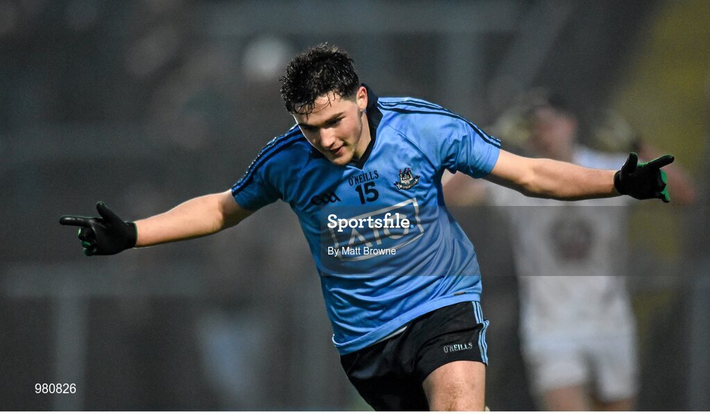 2 April 2015; Colm Basquel, Dublin, celebrates after scoring his side's first goal. EirGrid Leinster U21 Football Championship Final, Dublin v Kildare. Páirc Táilteann, Navan, Co. Meath. Picture credit: Matt Browne / SPORTSFILE