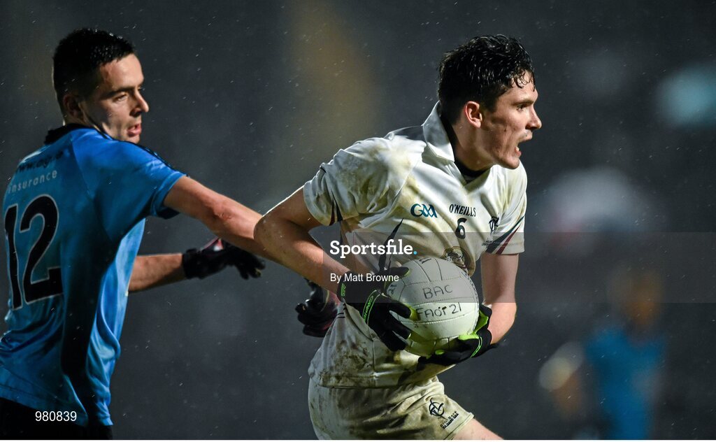 2 April 2015; David Hyland, Kildare, in action against Niall Scully, Dublin. EirGrid Leinster U21 Football Championship Final, Dublin v Kildare. Páirc Táilteann, Navan, Co. Meath. Picture credit: Matt Browne / SPORTSFILE