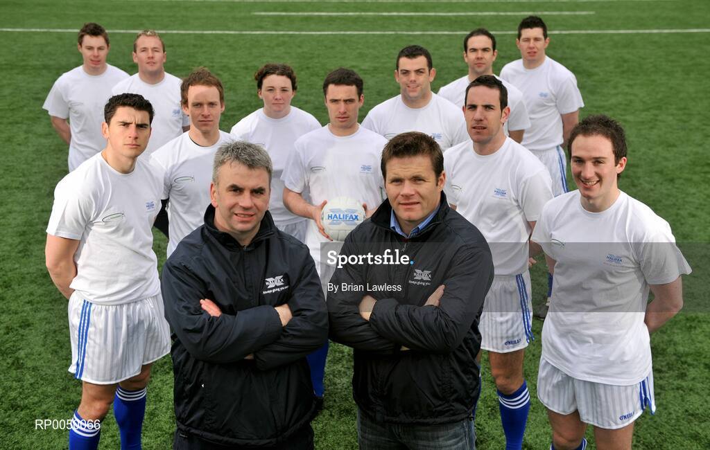 8 April 2008; Halifax has unveiled ten top inter-county stars as Brand Ambassadors to support the Halifax GaelicPerformance Summer Camps in 2008. The role of the ambassadors will include attending the camps and developing a specially designed Gaelic Skills training poster for children as well as other initiatives to be launched over the coming month. The ambassadors are, from left, Stephen Bray, Meath, Bernard Brogan, Dublin, James Masters, Cork, Dermot McArdle, Monaghan, Cliodhna O'Connor, Dublin, Alan Kerins, Galway, Paul Casey, Dublin, Paul Finlay, Monaghan, Declan O'Sullivan, Kerry, Sean Cavanagh, Tyrone, and Alan Dillon, Mayo, with Gabriel Bannigan, Head of Retail and Intermediary, Bank of Scotland (Ireland), and Dessie Farrell, Chief Executive, GPA. University College Dublin, Belfield, Dublin. Picture credit: Brian Lawless / SPORTSFILE