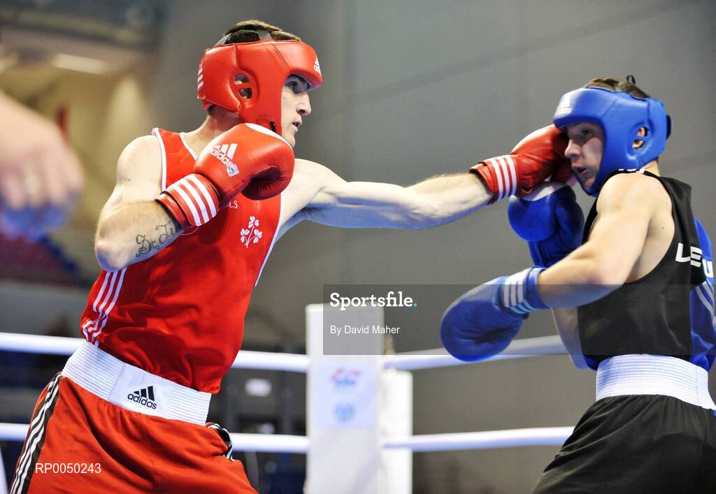 12 April 2008; Ireland’s John Joe Joyce, left, Light Welterweight 64kg, in action against Egldljus Kavaliauskas, Lithuania, during the final at the final Olympic Qualifying tournament in Athens, Greece. Olympic Centre, Nikaia, Athens, Greece. . Picture credit: David Maher / SPORTSFILE