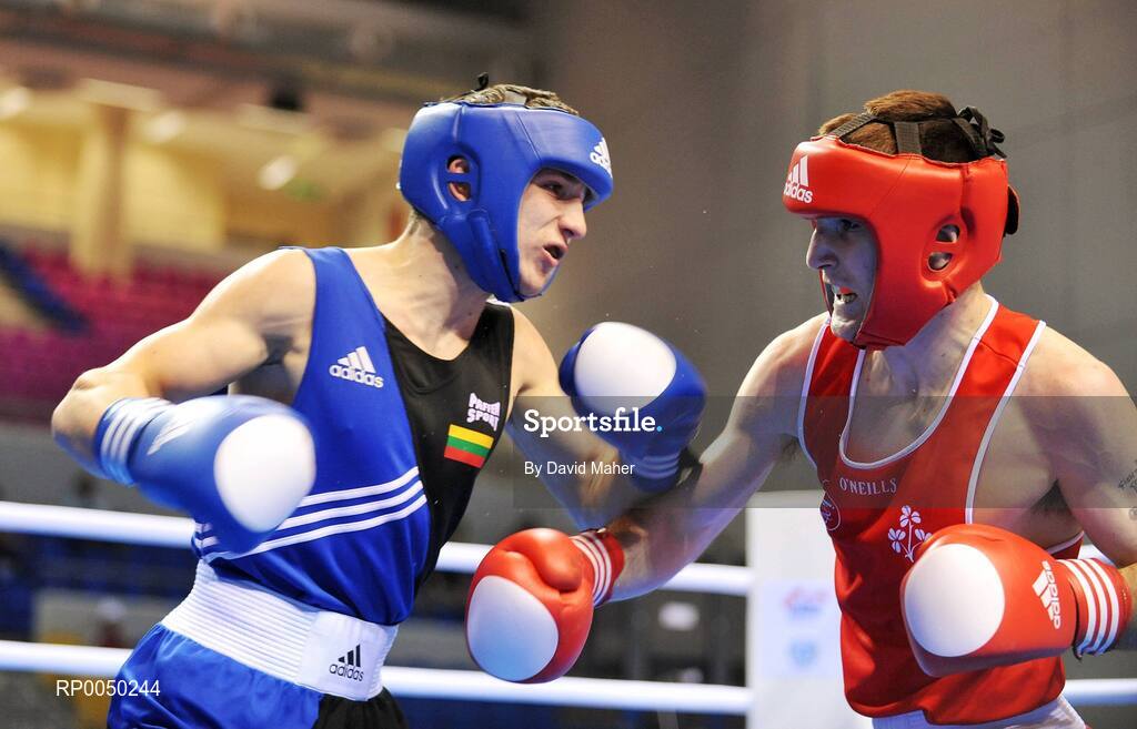 12 April 2008; Ireland’s John Joe Joyce, right, Light Welterweight 64kg, in action against Egldljus Kavaliauskas, Lithuania, during the final at the final Olympic Qualifying tournament. Olympic Centre, Nikaia, Athens, Greece. Picture credit: David Maher / SPORTSFILE