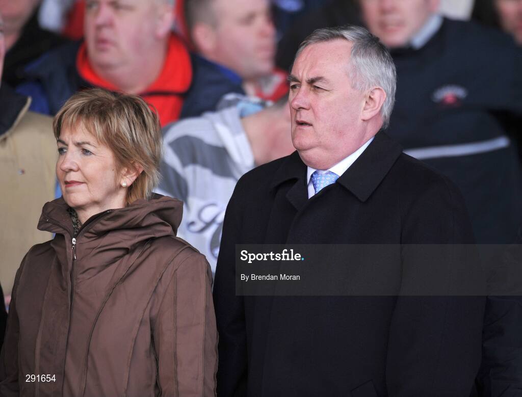 13 April 2008; President elect of the GAA Christy Cooney and his wife Anne stand for the National Anthems before the game. Allianz National Hurling League, Division 1, semi-final, Cork v Galway, Gaelic Grounds, Limerick. Picture credit: Brendan Moran / SPORTSFILE