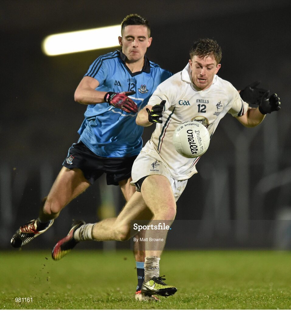 2 April 2015; Niall Kelly, Kildare, in action against Niall Scully, Dublin. EirGrid Leinster U21 Football Championship Final, Dublin v Kildare. Páirc Táilteann, Navan, Co. Meath. Picture credit: Matt Browne / SPORTSFILE