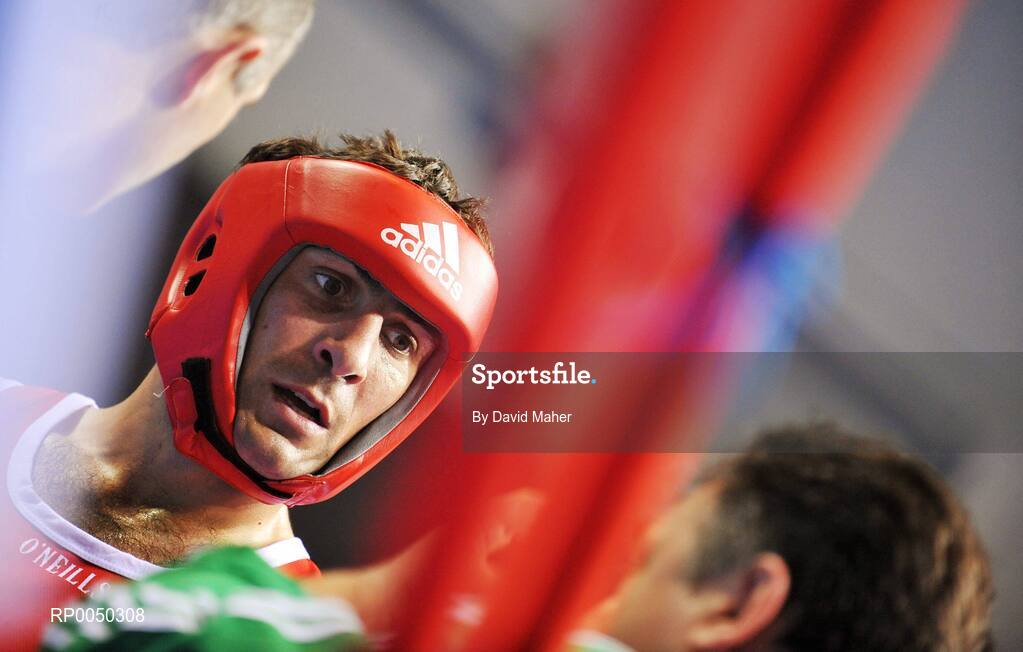 12 April 2008; Ireland's Kenneth Egan, Light Heavy weight 91kg, during his bout with Kennedy Katende, Sweden, at the final Olympic Qualifying tournament. Olympic Centre, Nikaia, Athens, Greece. Picture credit: David Maher / SPORTSFILE