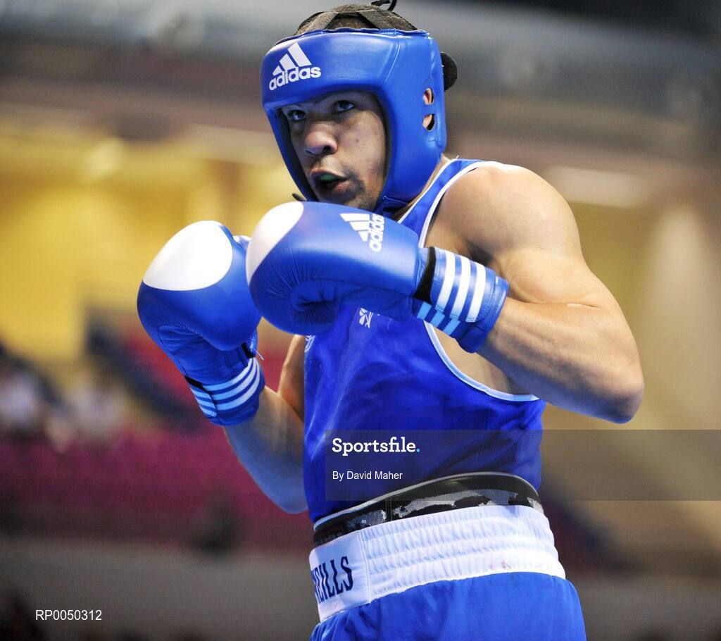 12 April 2008; Ireland’s Darren Sutherland, Middle Weight 75kg, during his bout against Jean Micheal Raymond, France, at the final Olympic Qualifying tournament. Olympic Centre, Nikaia, Athens, Greece. Picture credit: David Maher / SPORTSFILE