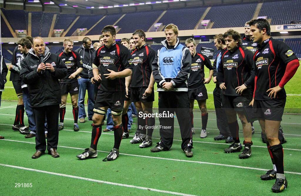 18 April 2008; Edinburgh coach Andy Robinson talks to fans at end of game. Magners League, Edinburgh Rugby v Leinster, Murrayfield, Edinburgh, Scotland. Picture credit: Gordon Fraser / SPORTSFILE