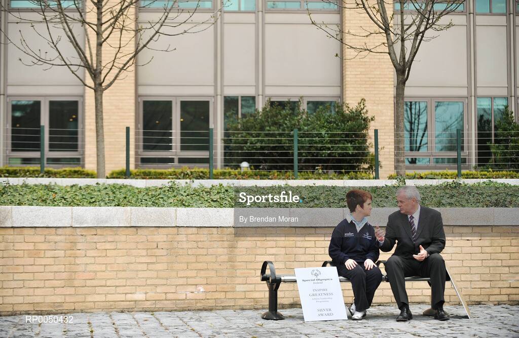 18 April 2008; At the announcement that Accenture is to sponsor the Special Olympics Athlete Leadership Programme (ALPs) is Special Olympics athlete Susan Murray, from Terenure, Dublin, with Mark Ryan, Country Managing Director, Accenture, Ireland. Through ALPs, with the support of a mentor, athletes are encouraged to become involved in leadership roles and train in areas such as public speaking and presentation skills, volunteering, coaching and governance. Accenture, Grand Canal Plaza, Upper Grand Canal Street, Dublin. Picture credit: Brendan Moran / SPORTSFILE
