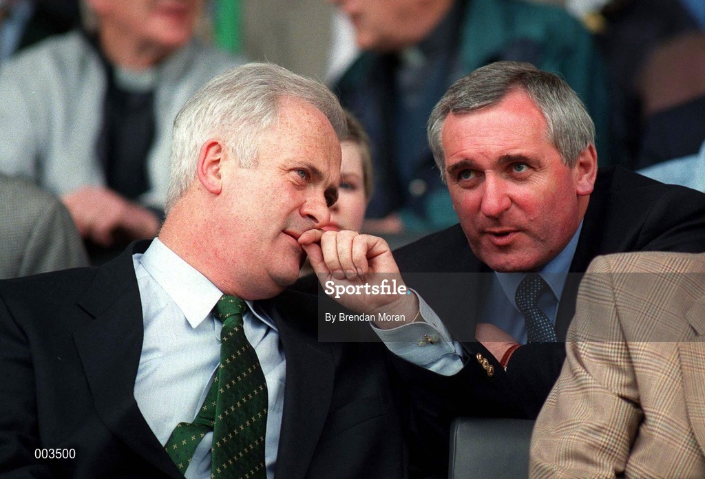 15 June 1997; An Taoiseach John Bruton T.D chats with Fianna Fail Leader Bertie Ahern T.D, prior to the GAA Senior Football Championship Quarter-Final match between Meath and Dublin at Croke Park in Dublin. Photo by Brendan Moran/Sportsfile