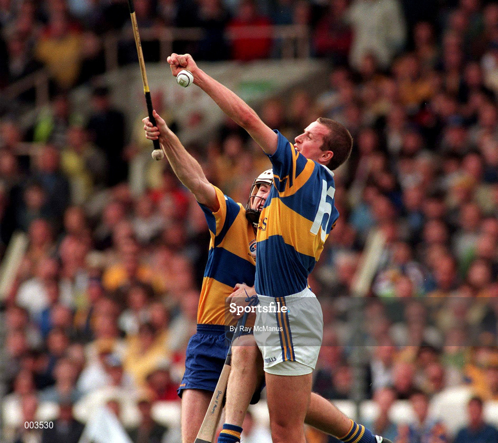 14 September 1997; Brian O'Meara of Tipperary in action against Michael O'Halloran of Clare during the Guinness All-Ireland Senior Hurling Championship Final between Clare and Tipperary at Croke Park in Dublin. Photo by Ray McManus/Sportsfile