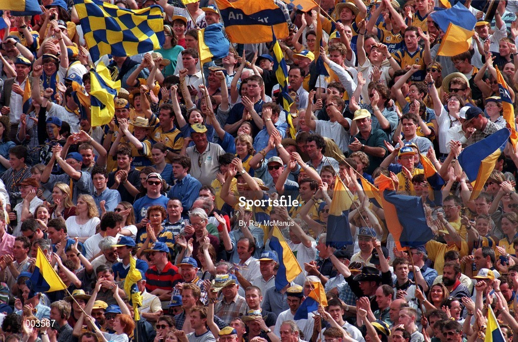 14 September 1997; Clare supporters during the GAA Munster Senior Hurling Championship Final match between Clare and Tipperary at Páirc Uí Chaoimh, Cork. Photo by Ray McManus/Sportsfile *** Local Caption ***