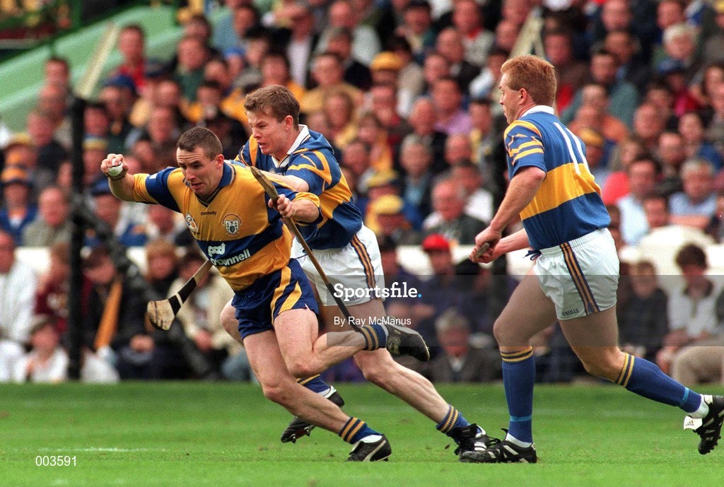 14 September 1997; Colin Lynch of Clare in action against Conor Gleeson and Declan Ryan of Tipperary during the Guinness All Ireland Hurling Final match between Clare and Tipperary at Croke Park in Dublin. Photo by Ray McManus/Sportsfile